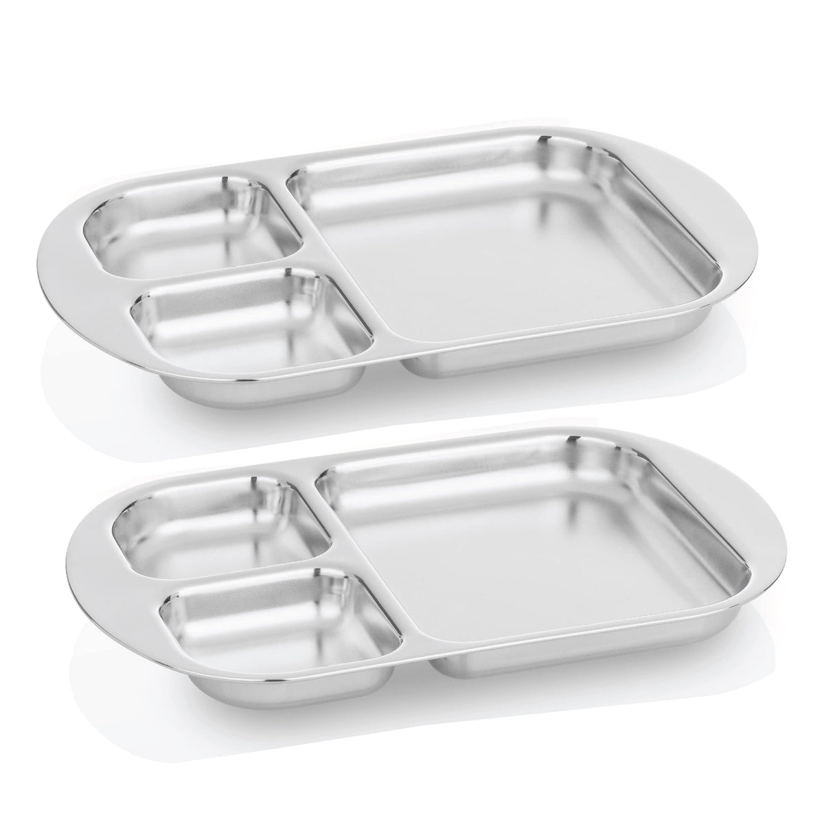 Kiddobloom Education Series divided plate close-up in silver, built for durable toddler meals.