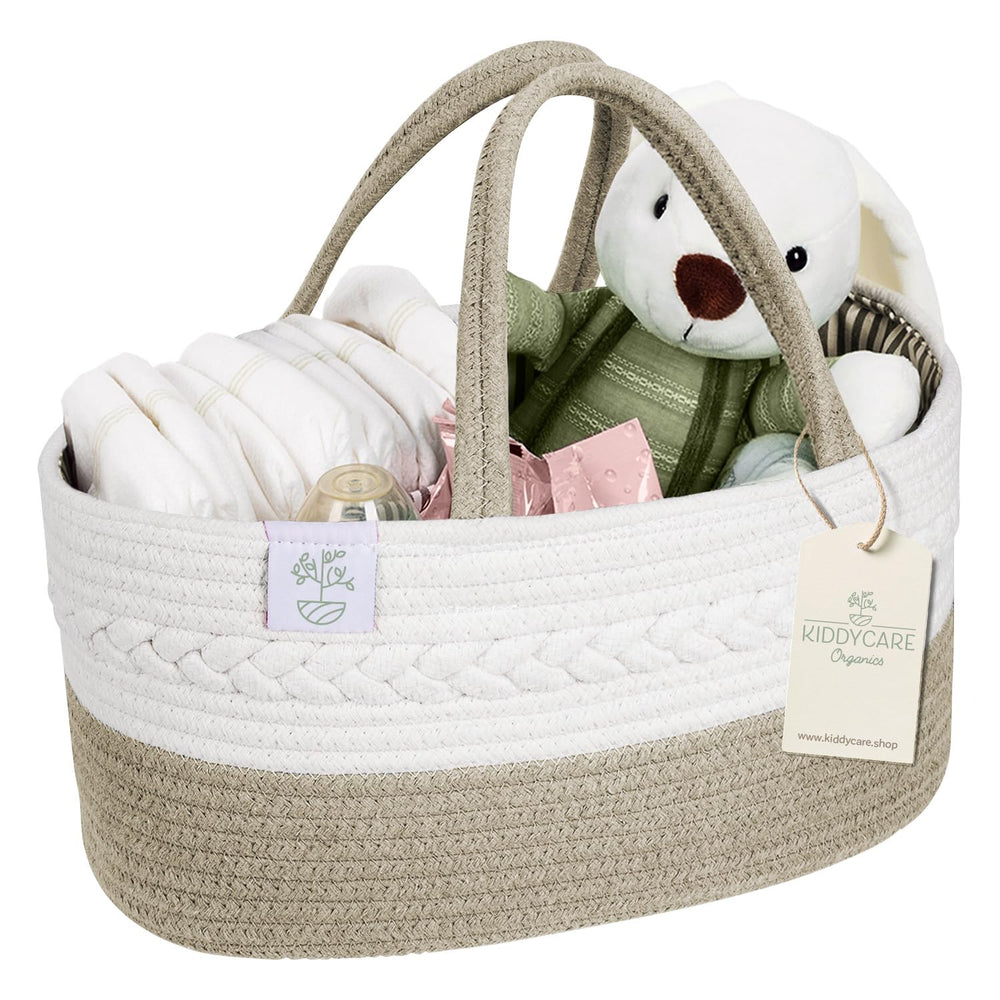 KiddyCare diaper caddy with handle lid for easy on-the-go diaper changes.