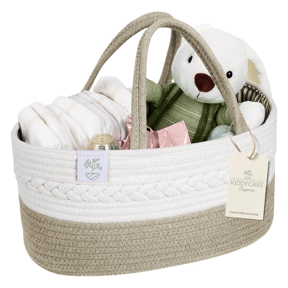 KiddyCare diaper caddy with handle lid for easy on-the-go diaper changes.