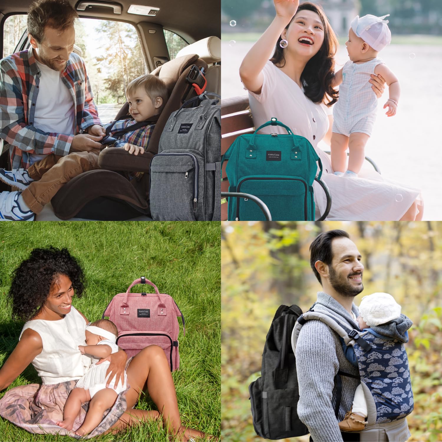 KiddyCare Diaper Bag Backpack offers a stylish unisex look for family outings.