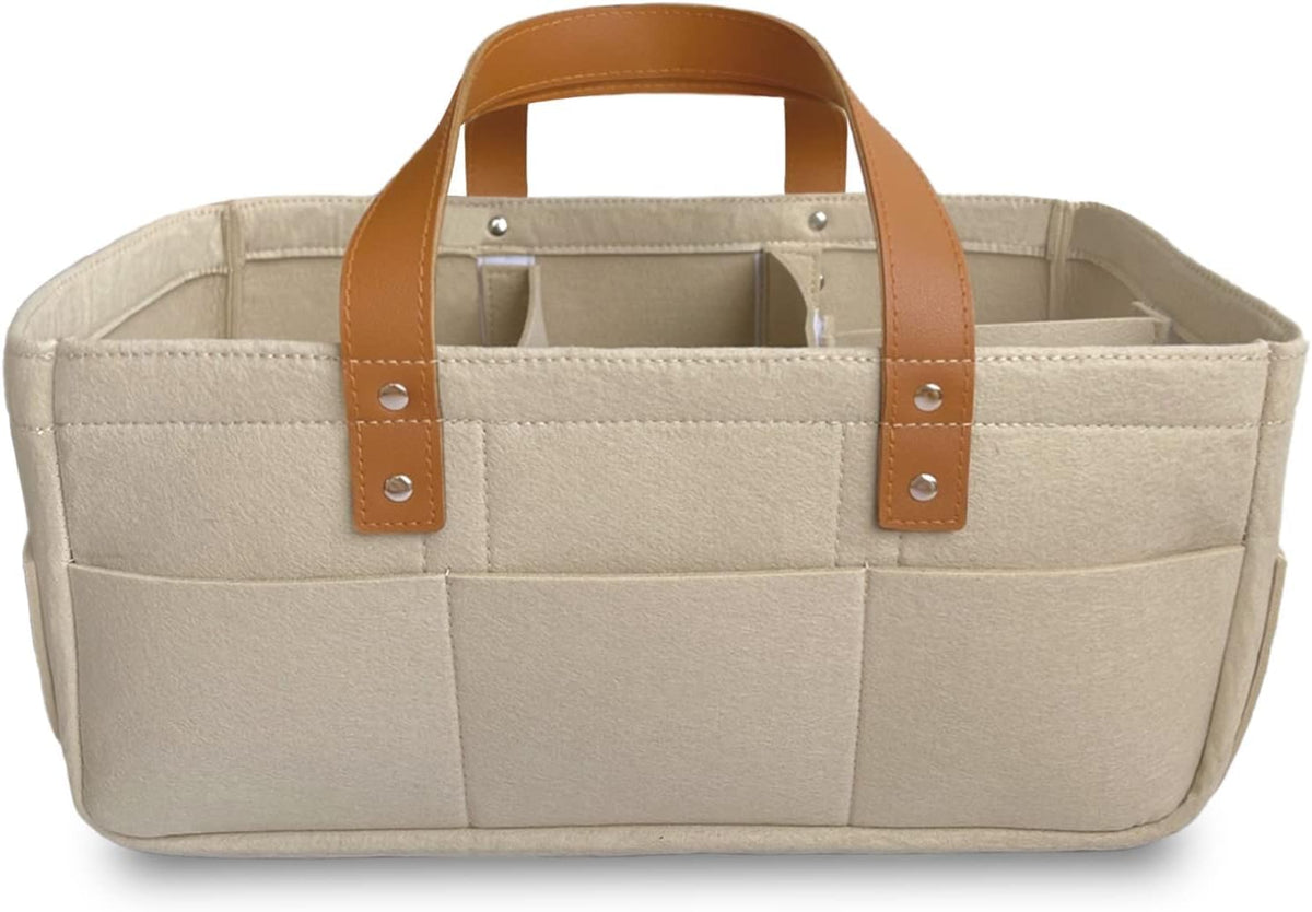 KiddyCare diaper caddy organizer with 8 pockets keeps baby essentials within arm's reach.