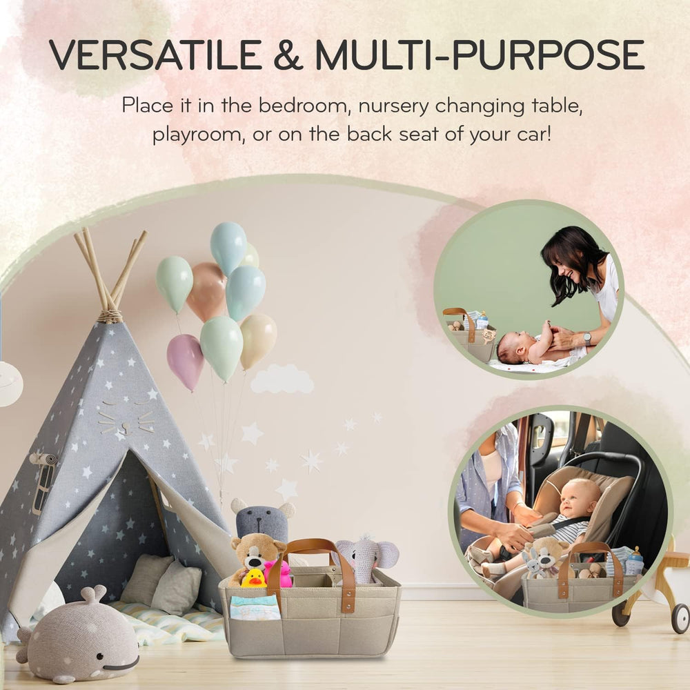 KiddyCare foldable travel caddy fits in compact bags for trips.