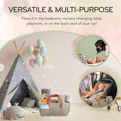 KiddyCare foldable travel caddy fits in compact bags for trips.