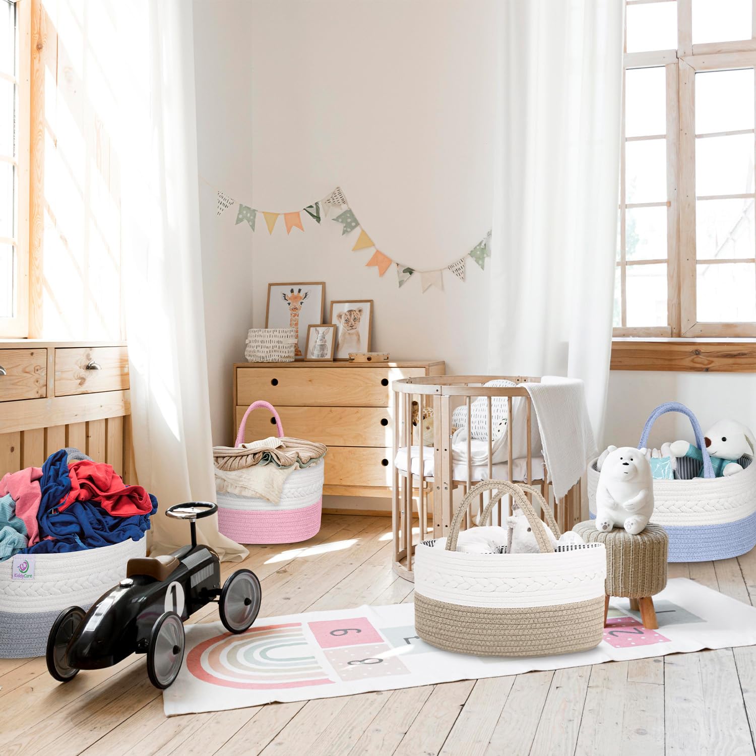 KiddyCare gray diaper caddy helps maintain an orderly home nursery.