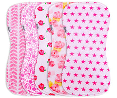 KiddyStar 5-pack burp cloths folded, showing soft organic cotton and absorbency