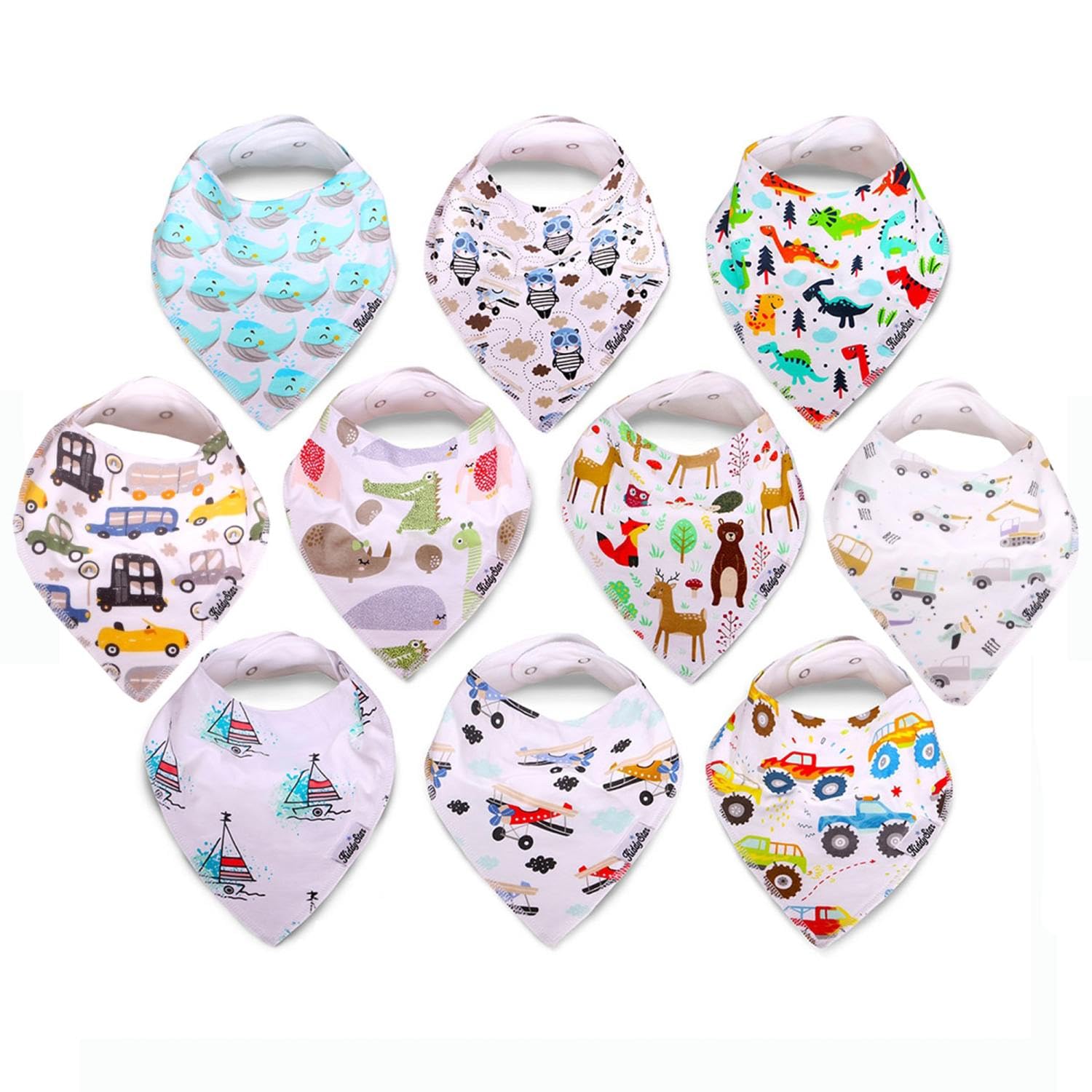 KiddyStar bandana bib with soft organic cotton front, gentle for delicate skin during teething.