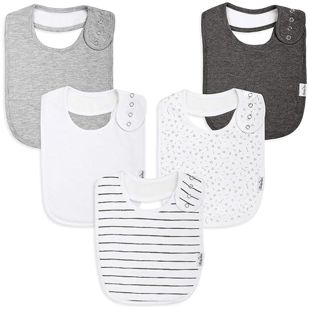KiddyStar organic cotton baby bib front view, soft fabric keeps delicate skin comfortable.