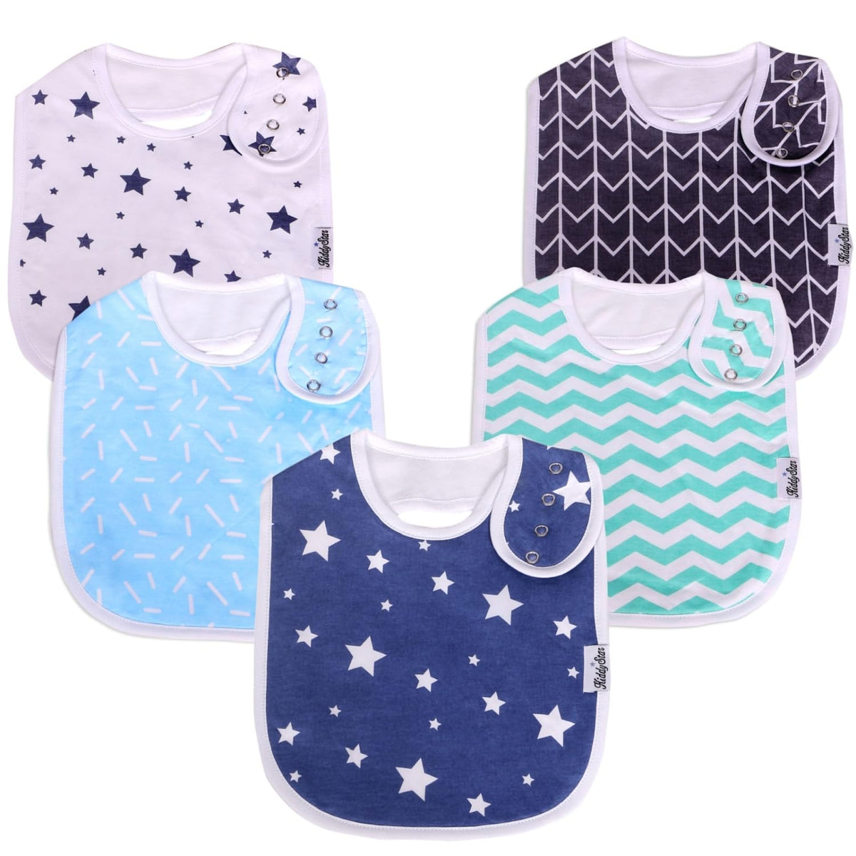 KiddyStar organic cotton bib front view with soft fabric and mild drool protection