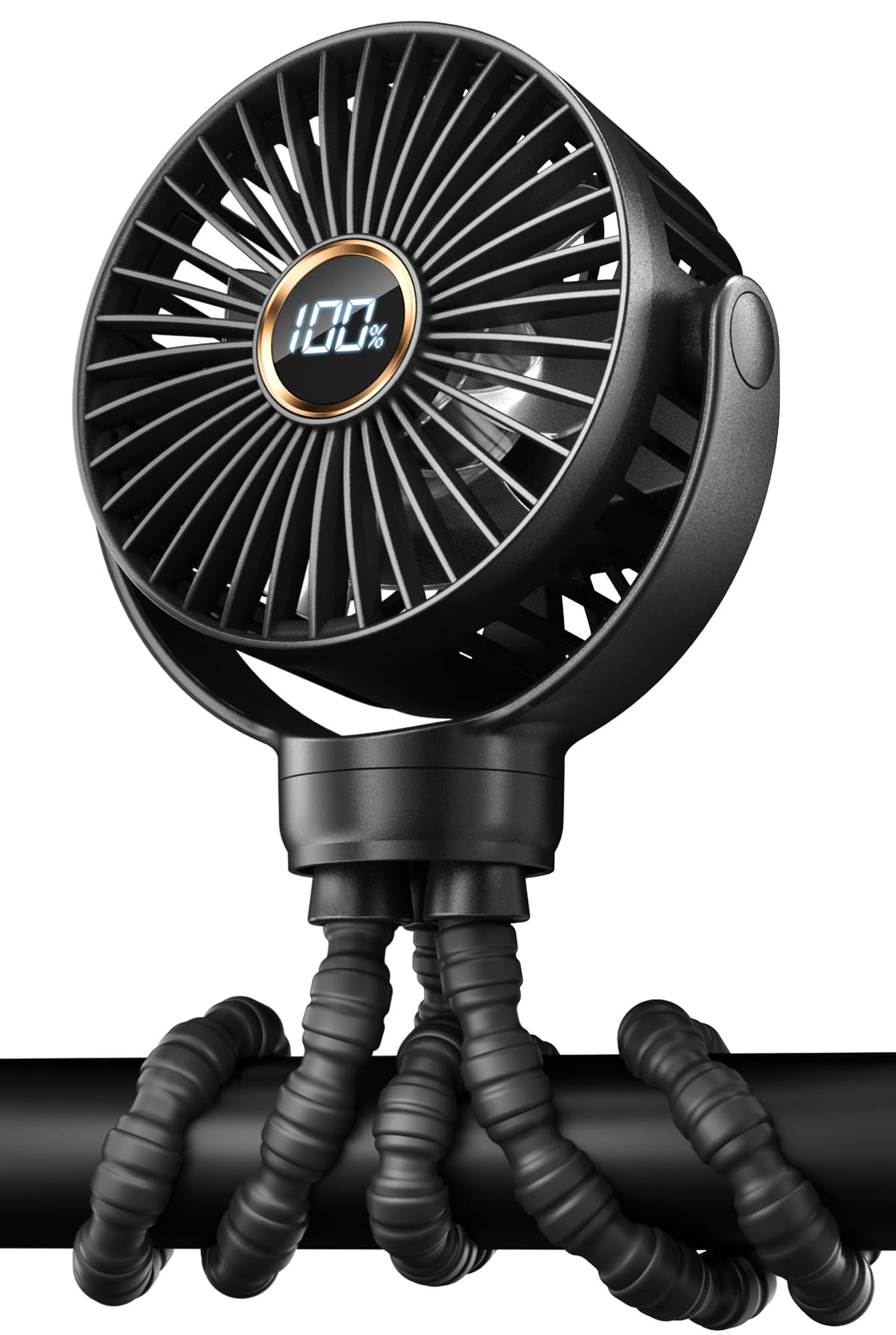 KIDEE Mini Stroller Fan with LED display shows speed and battery life clearly for on-the-go use.