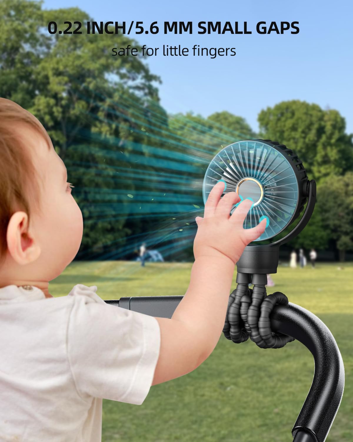 KIDEE Mini Stroller Fan USB rechargeable, safe and portable for travel.