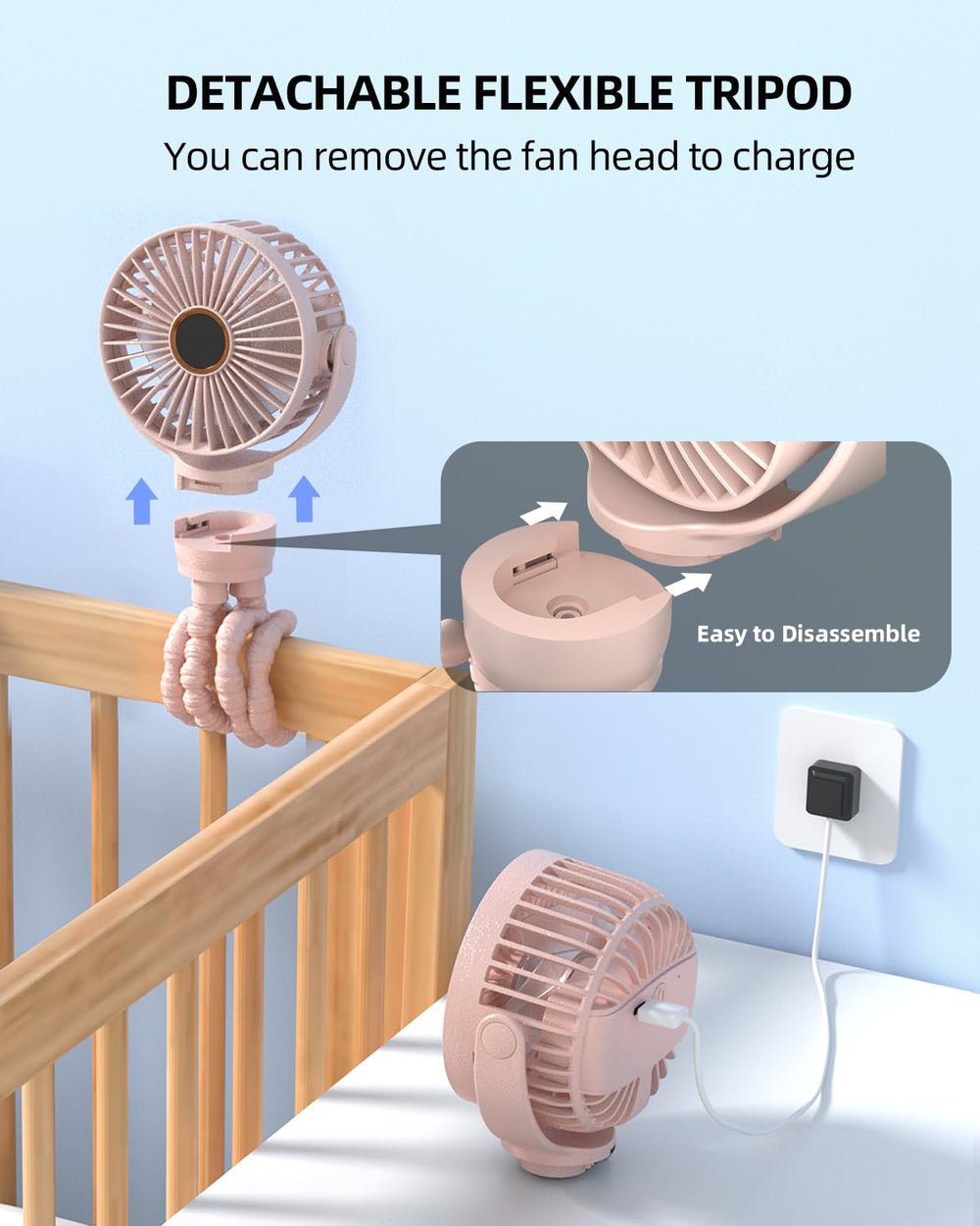 KIDEE portable stroller fan LED display shows speed and battery level