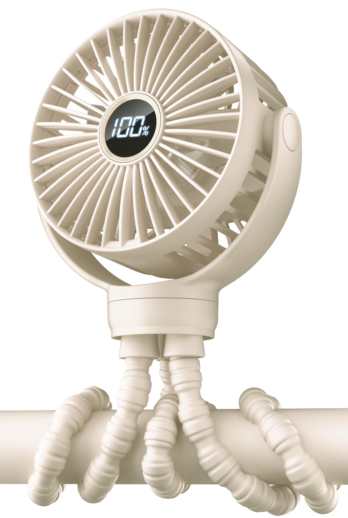 KIDEE Portable Stroller Fan with LED display shows speed and battery life for quick checks
