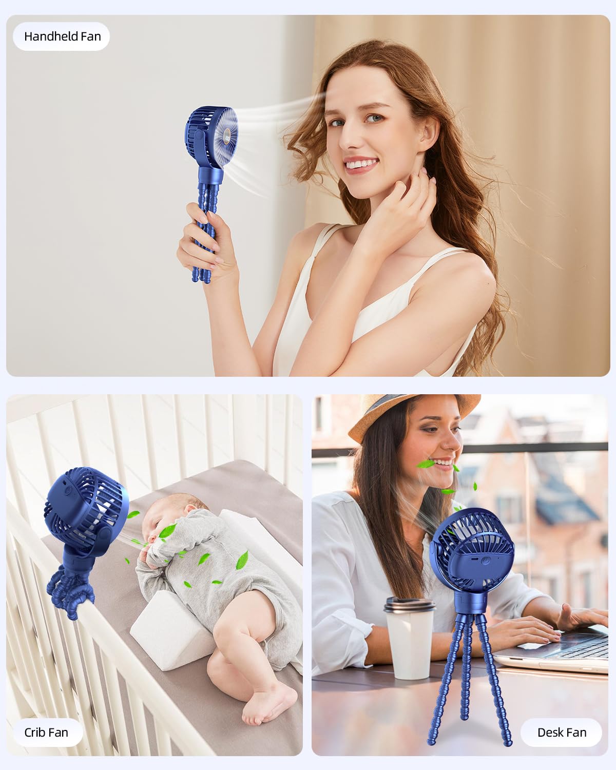 KIDEE portable fan suited for car seats, cribs, and desks.