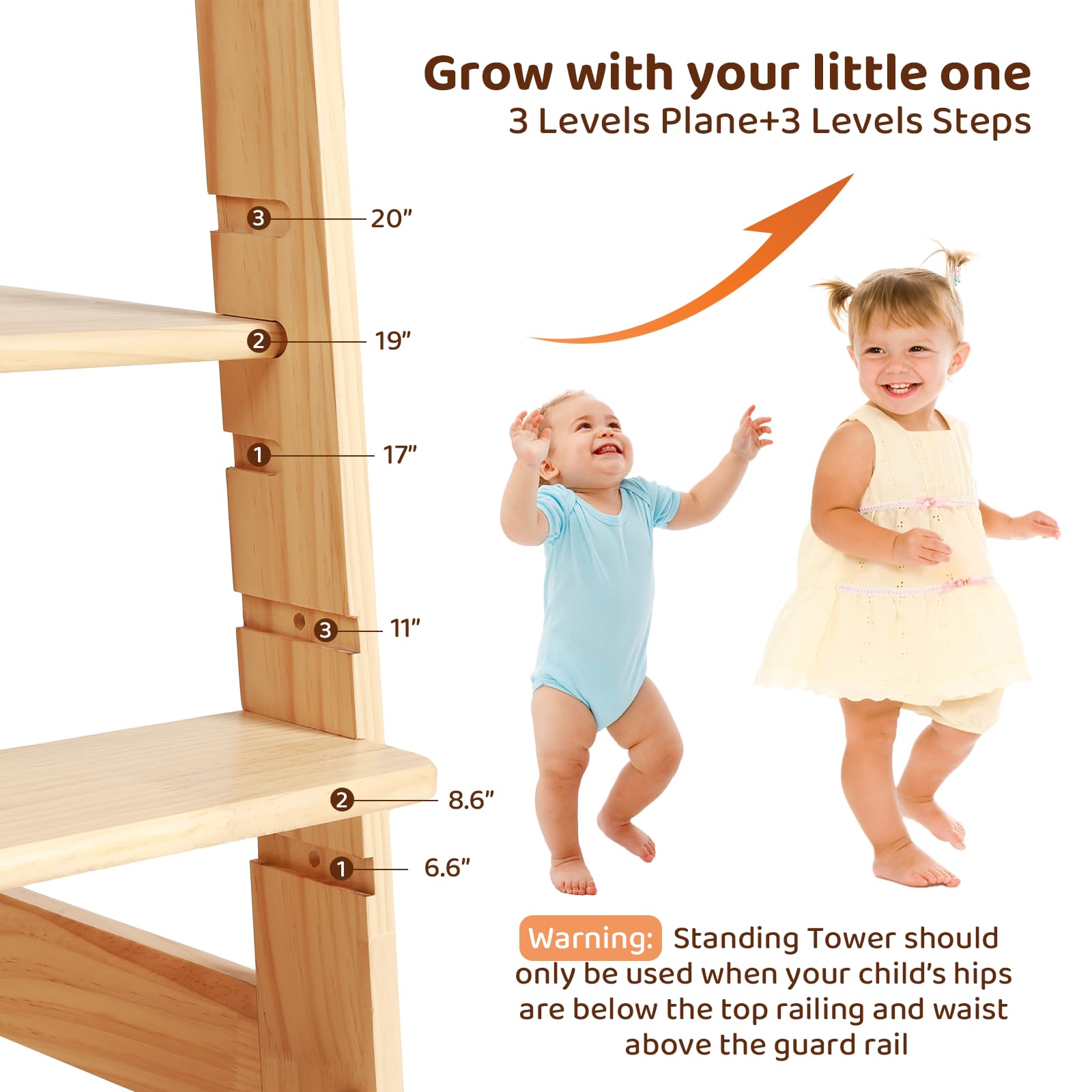 KIDINIX natural pine finish tower features rounded corners for gentle handling.