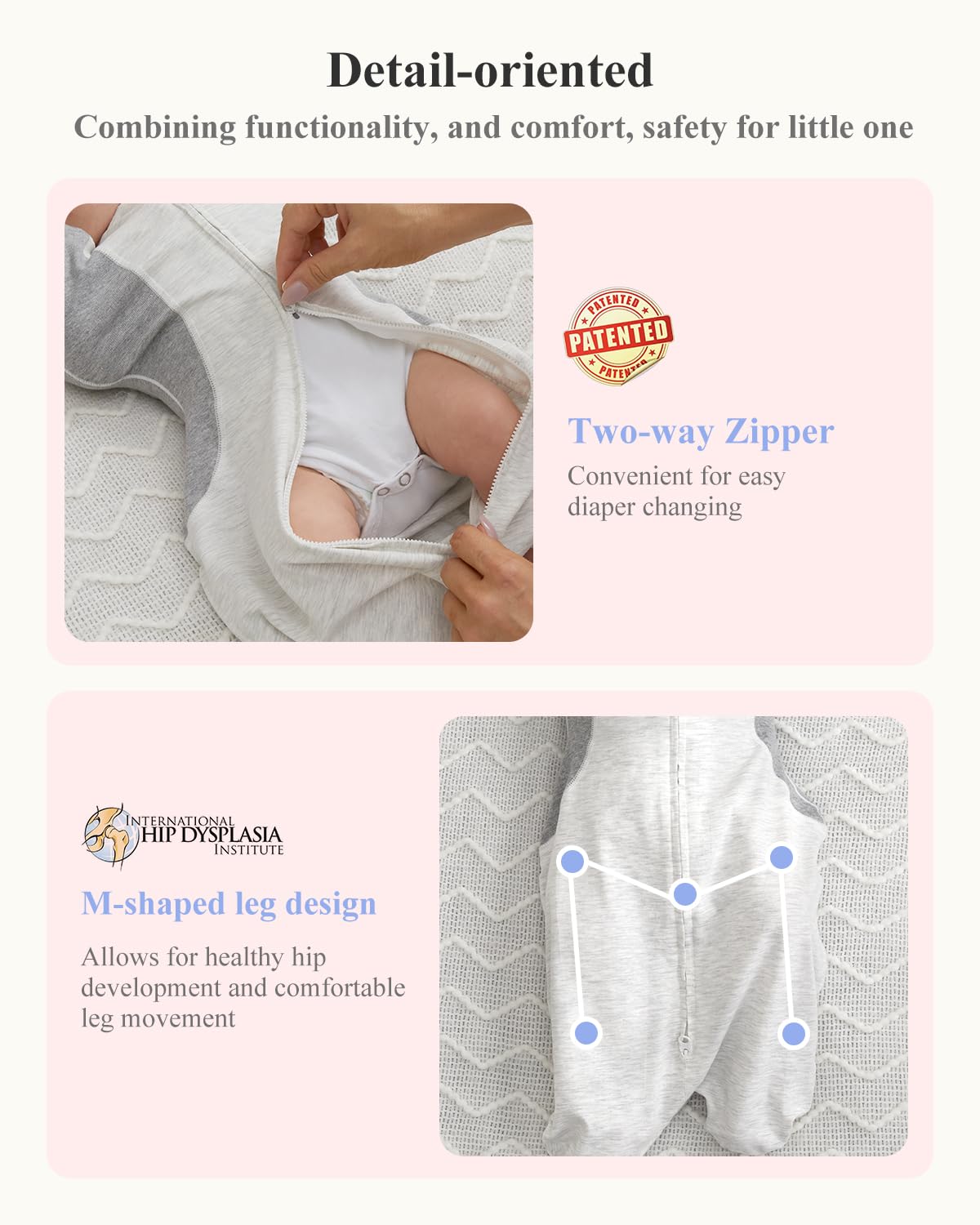 Kidira 2-way zipper enables easy night-time diaper changes.