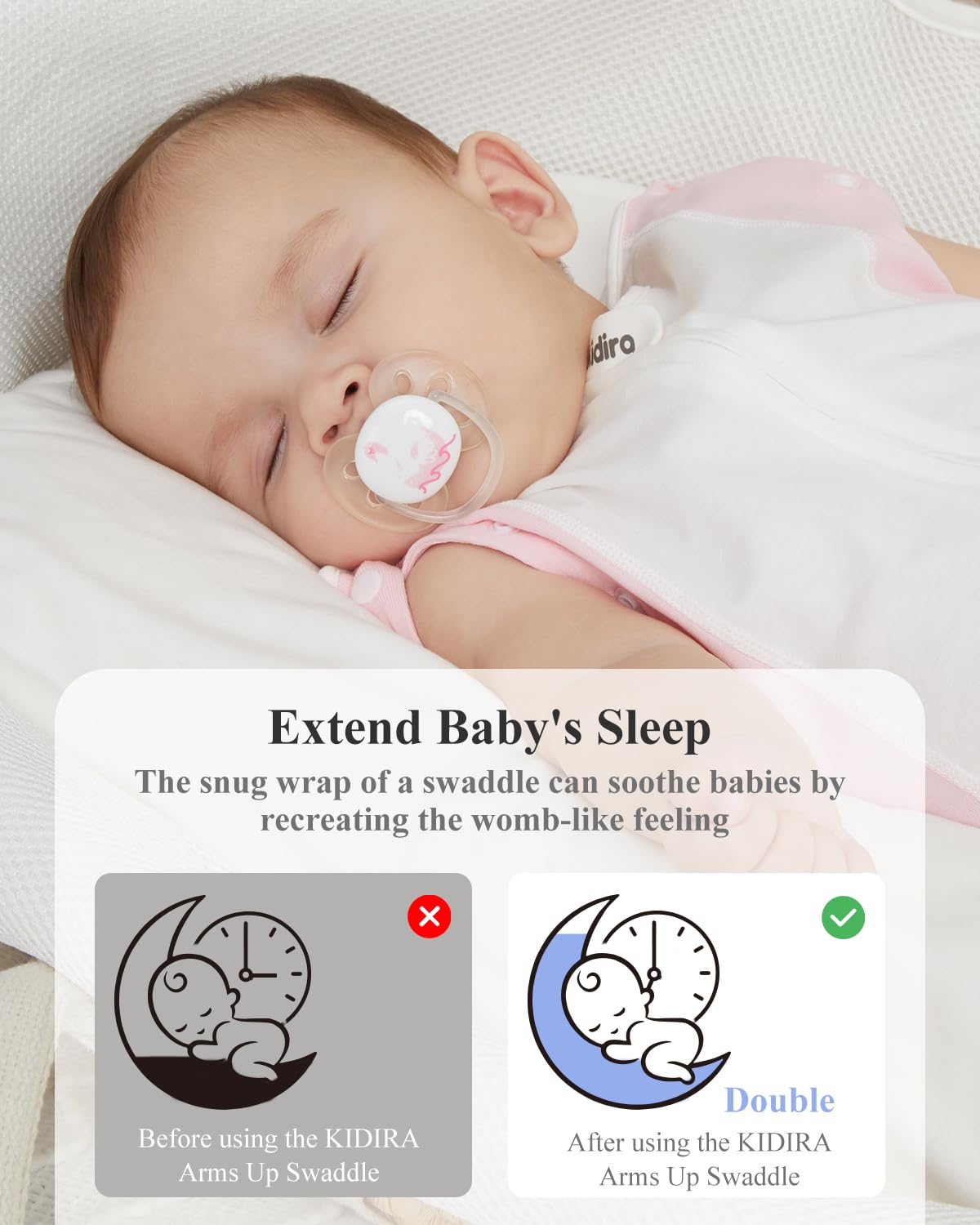 KIDIRA Transition Swaddle foot-button design prevents overheating and allows free feet.