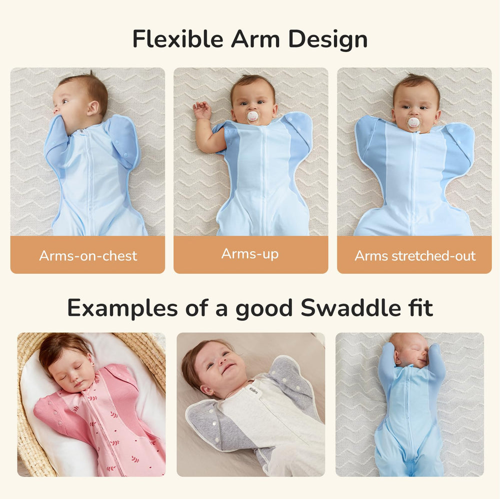 Kidira transition swaddle moisture-wicking blue emphasizes dry comfortable skin
