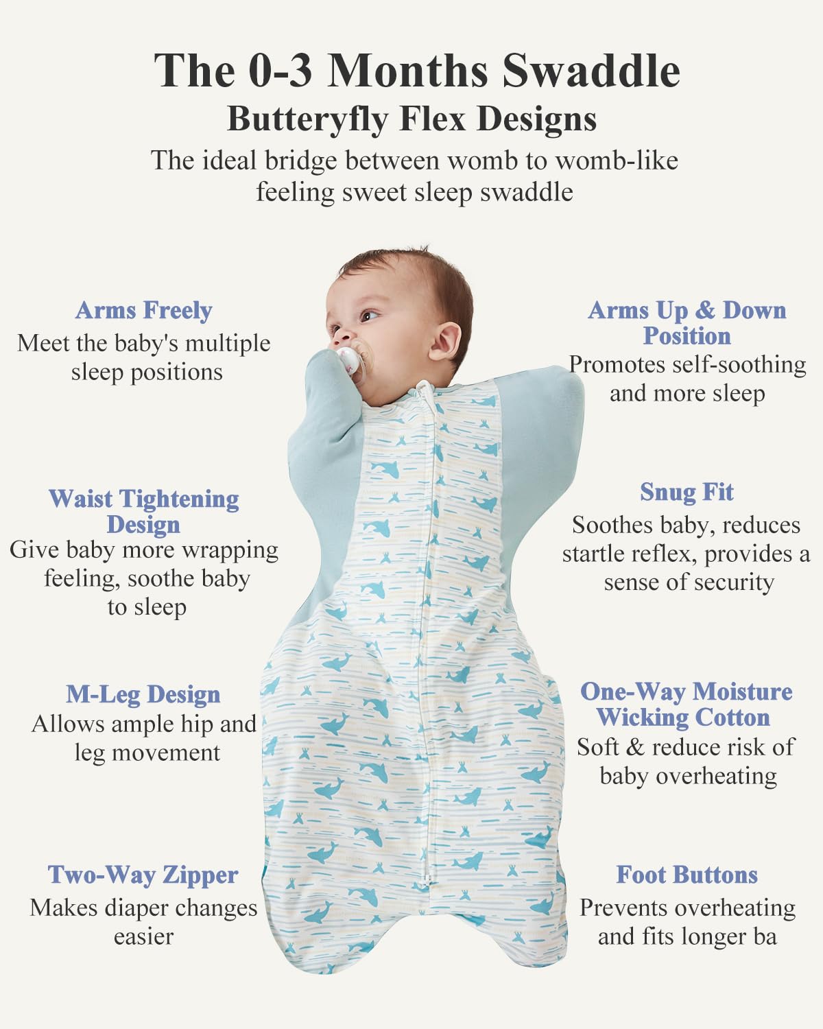 KIDIRA swaddle arms-up-design supports secure sleep and self-soothing