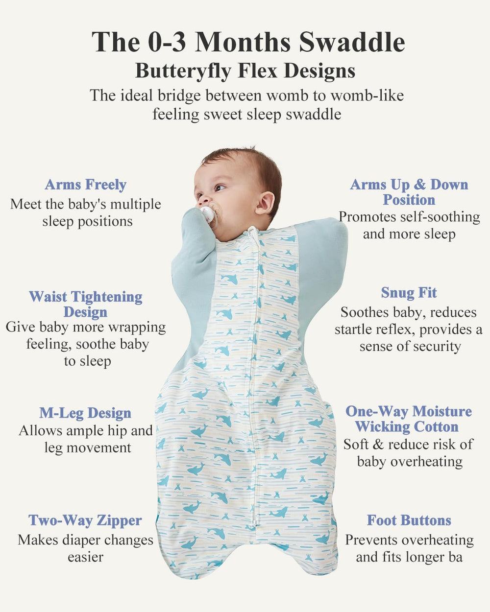 KIDIRA swaddle arms-up-design supports secure sleep and self-soothing