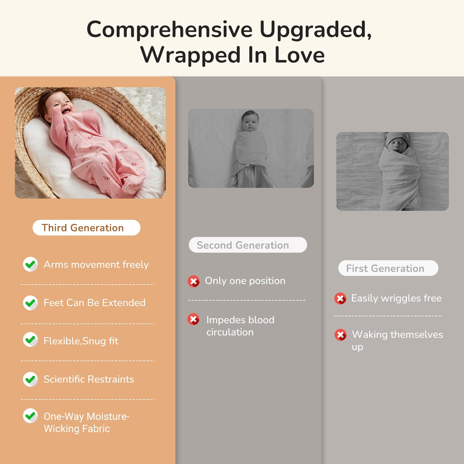 KIDIRA pink print swaddle on a neutral setup for newborn sleep.
