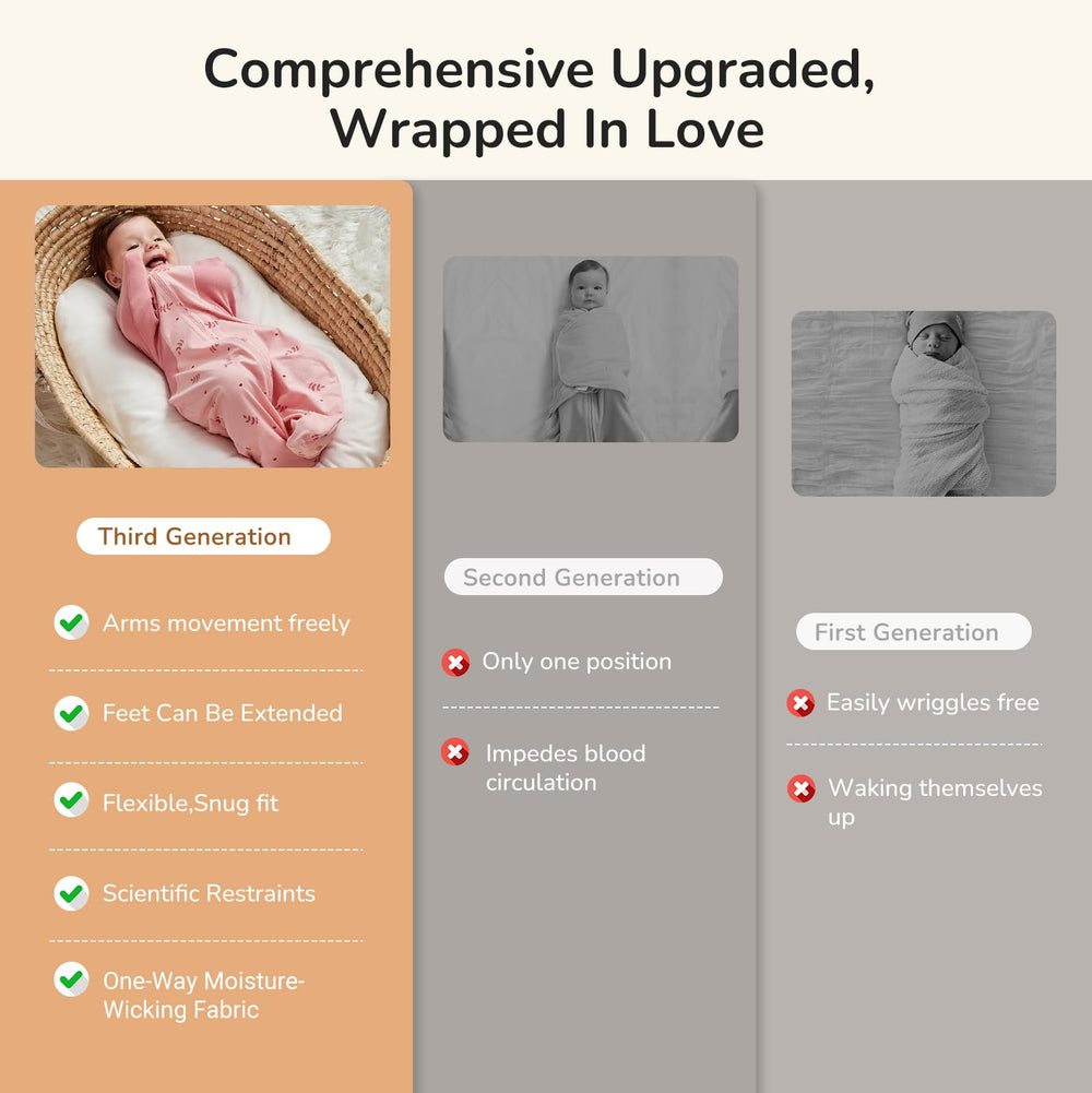 KIDIRA pink print swaddle on a neutral setup for newborn sleep.