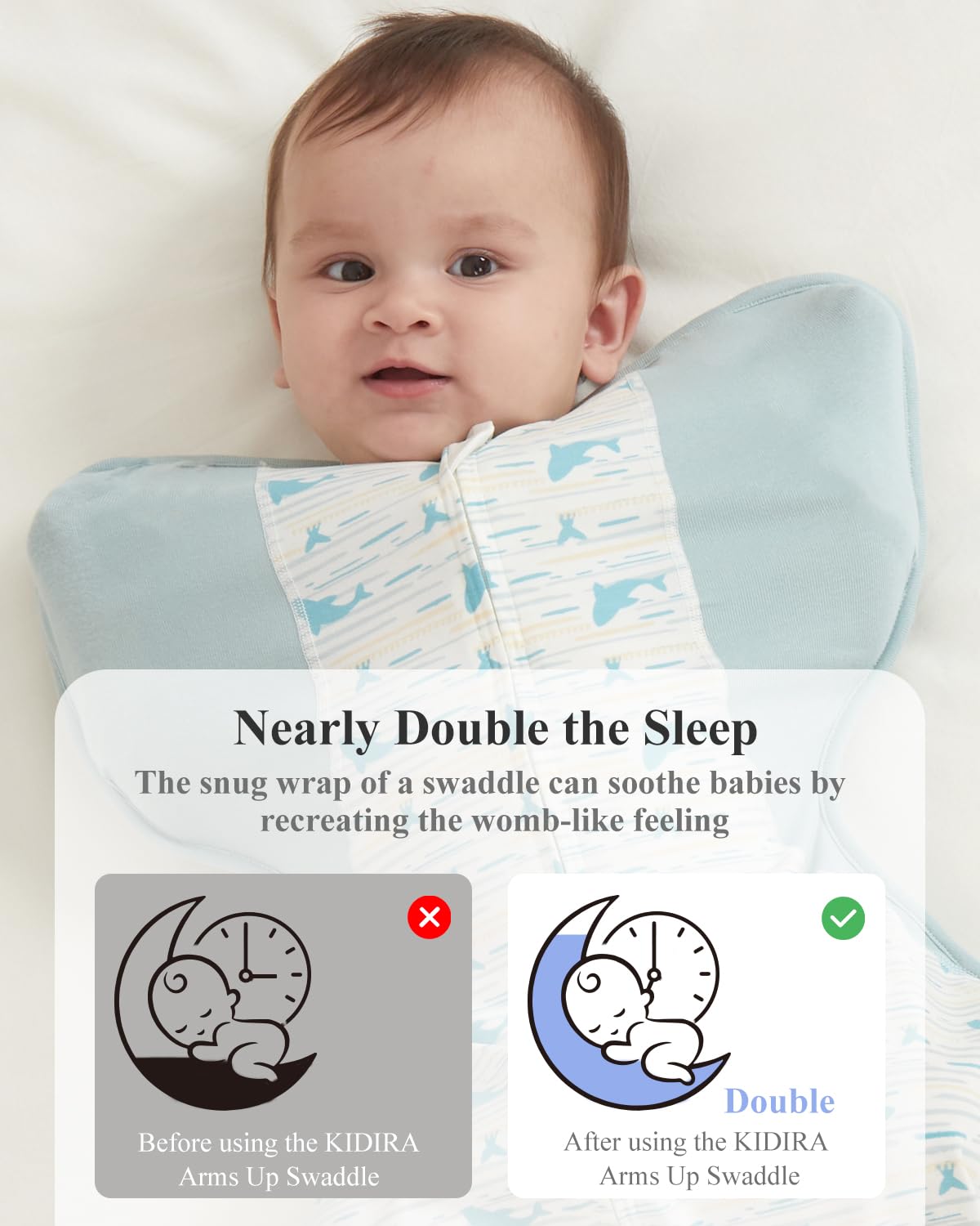 KIDIRA swaddle widened-hem supports natural hip position during sleep