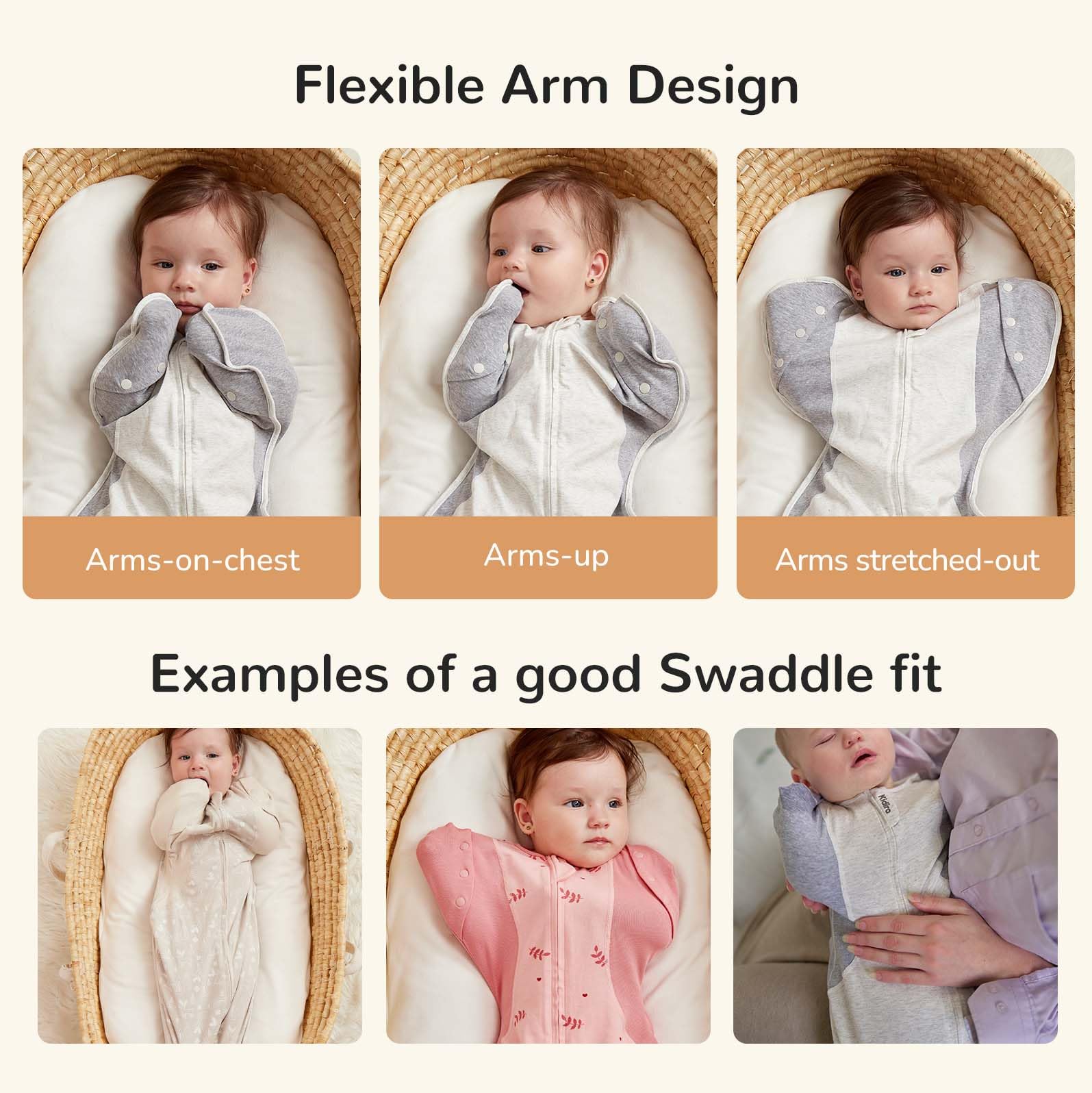 KIDIRA Transition Swaddle foot buttons prevent overheating and adapt to longer torsos