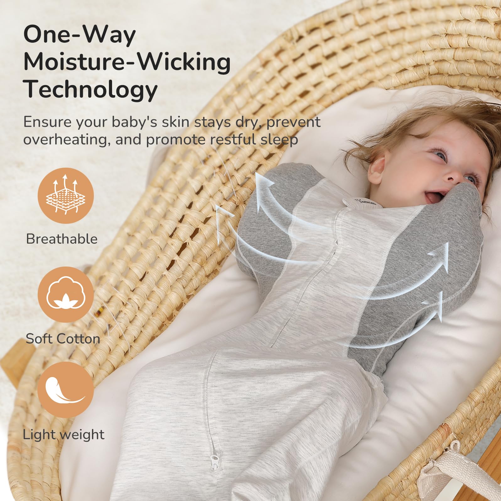 KIDIRA 2-way zipper allows quick, gentle diaper changes.