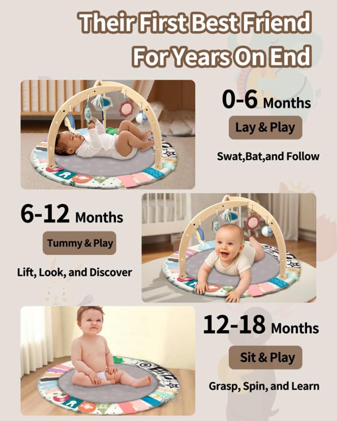KIDL Wooden frame provides sturdy, safe support for baby play sessions.