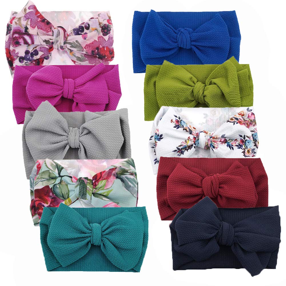 KIDOCHEESE baby bows headband with large bow, soft and secure for everyday wear.