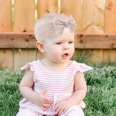 KIDOCHEESE headband in khaki offers gentle comfort for delicate skin.