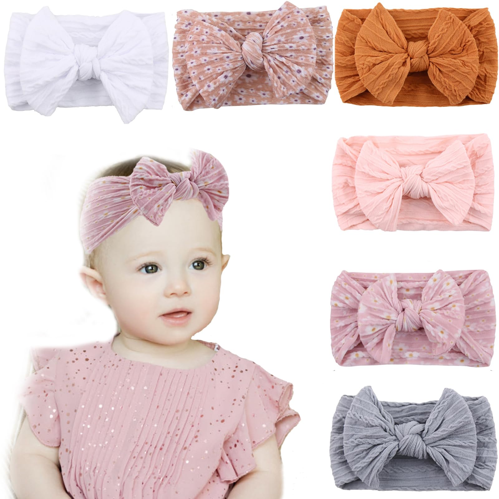 Kidocheese baby headbands with bows on elastic for gentle all-day comfort.