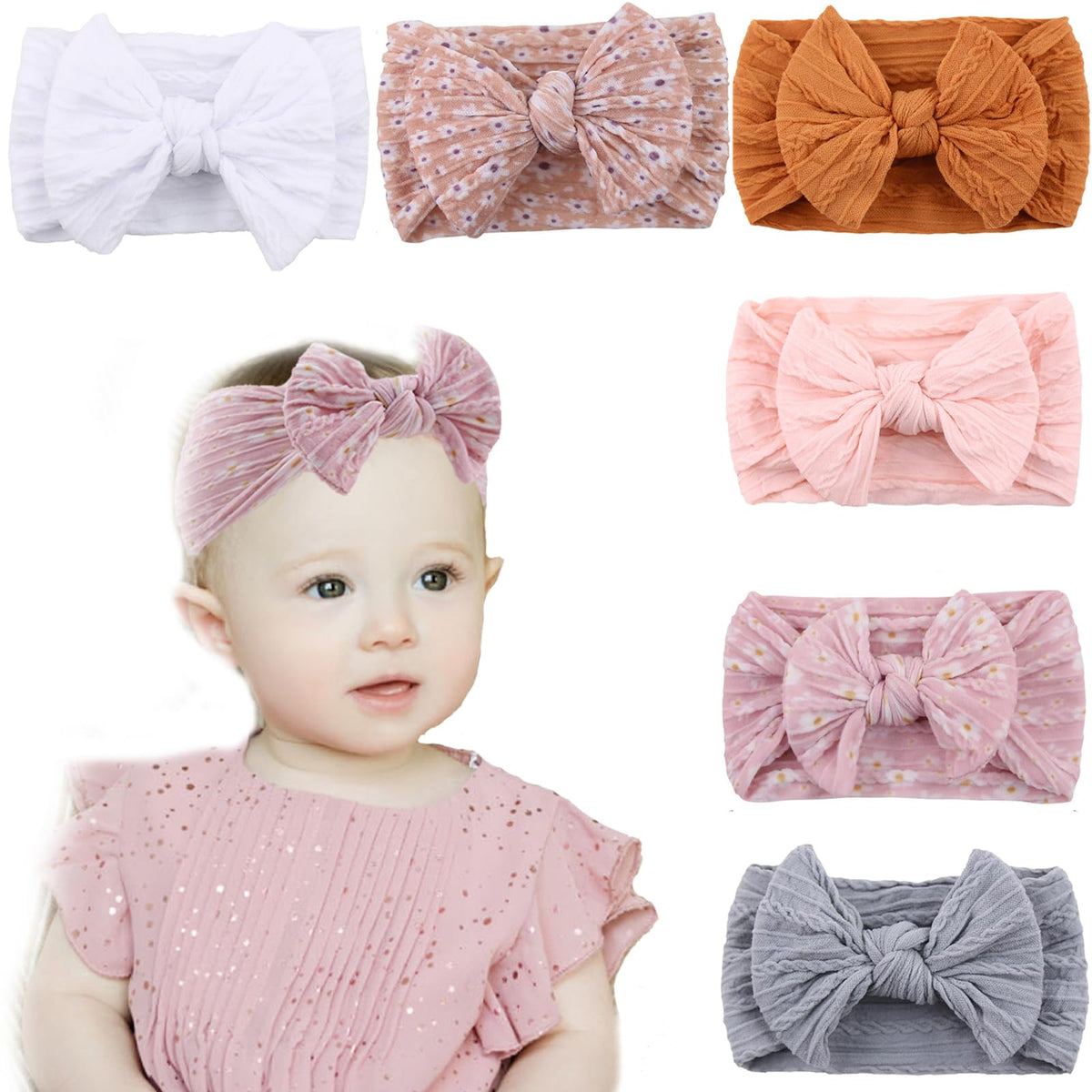 Kidocheese baby headbands with bows on elastic for gentle all-day comfort.