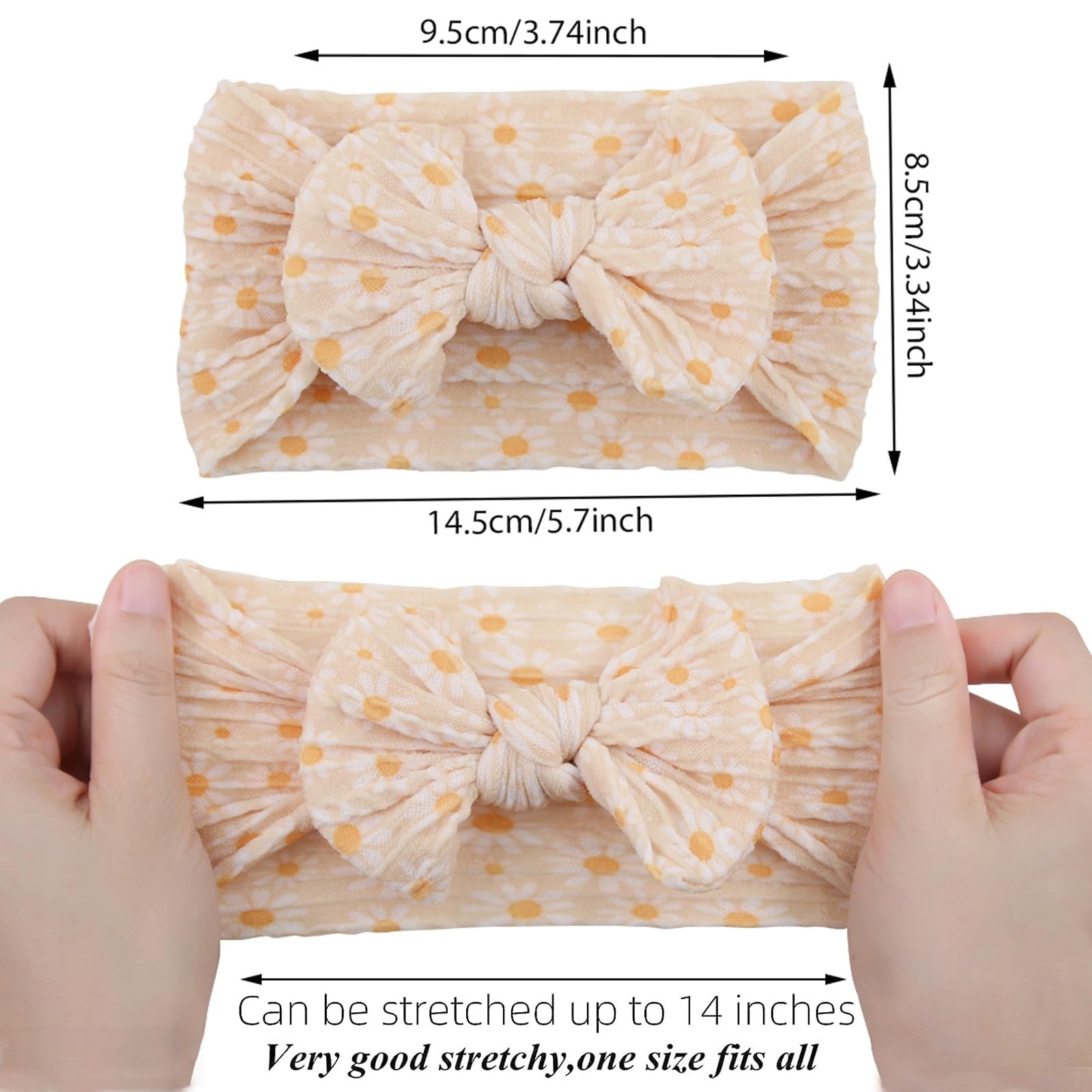 KIDOCHEESE nylon elastic headband on a newborn demonstrates comfortable fit.