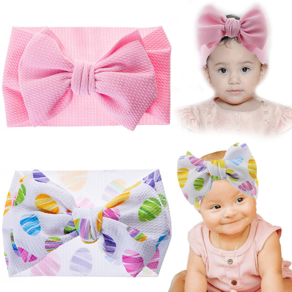 KIDOCHEESE Easter big bows headband closeup showing soft adjustable fabric for comfy wear