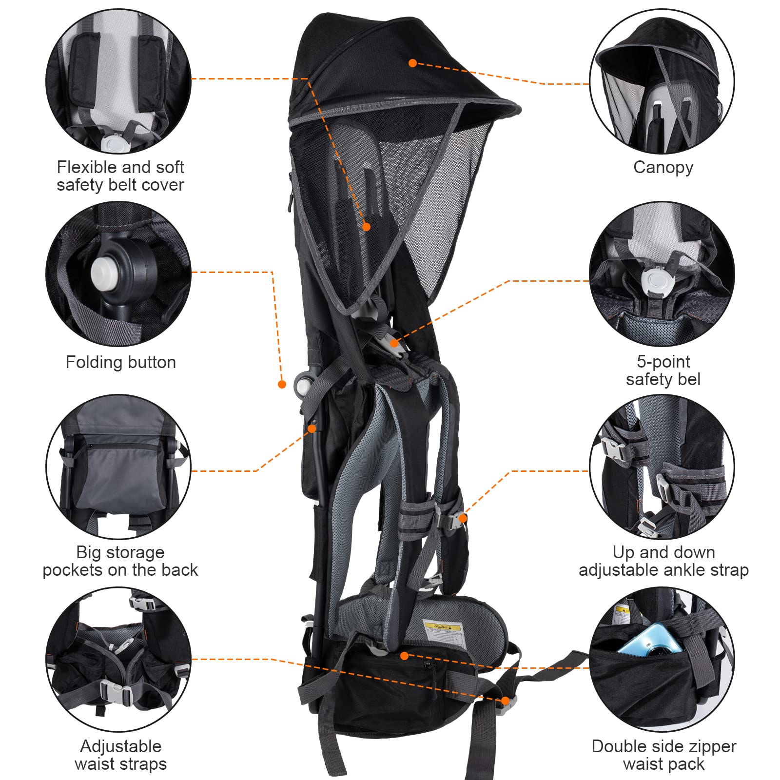 Kidpprod hiking backpack with sun shade offers expanded visibility and UV protection.