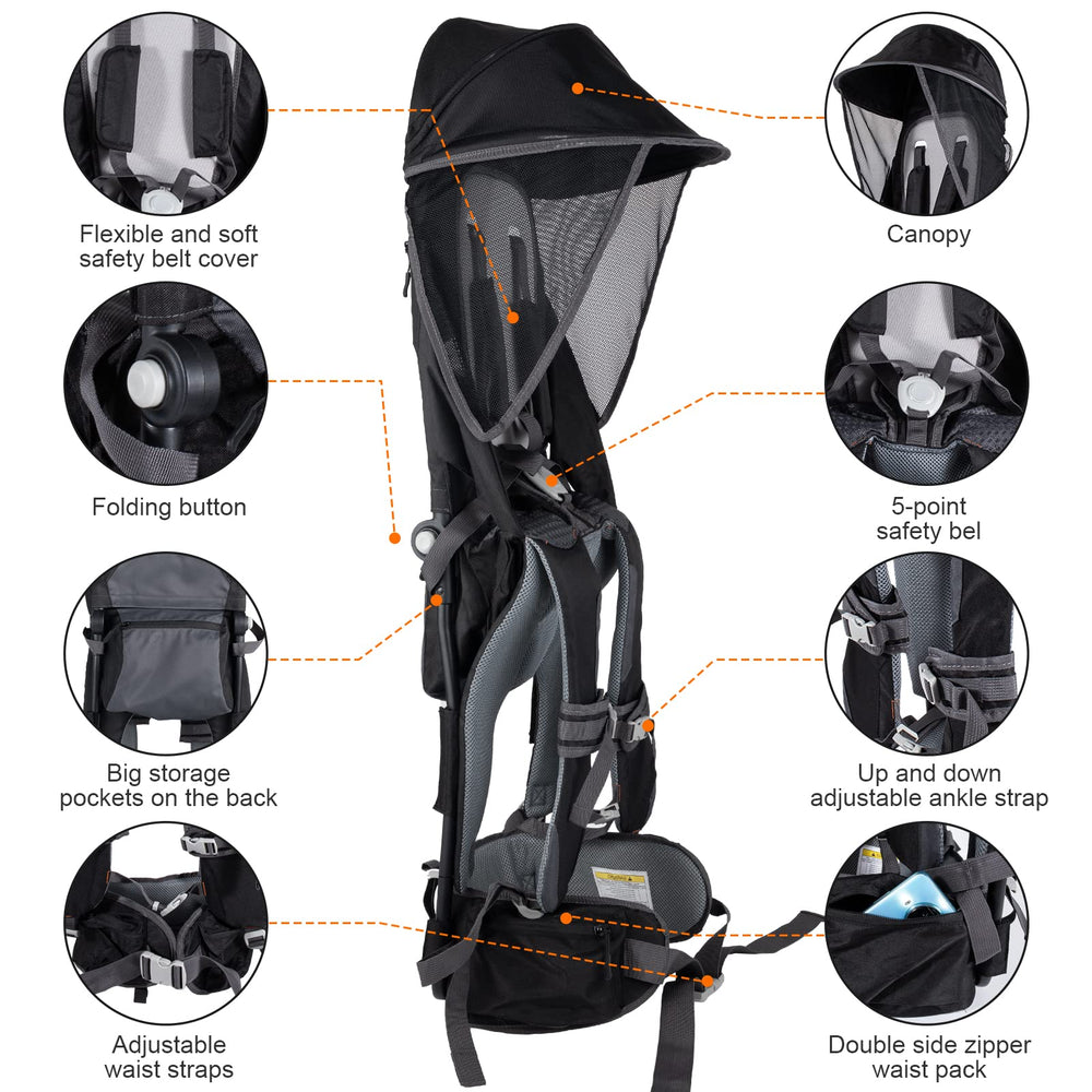 Kidpprod hiking backpack with sun shade offers expanded visibility and UV protection.