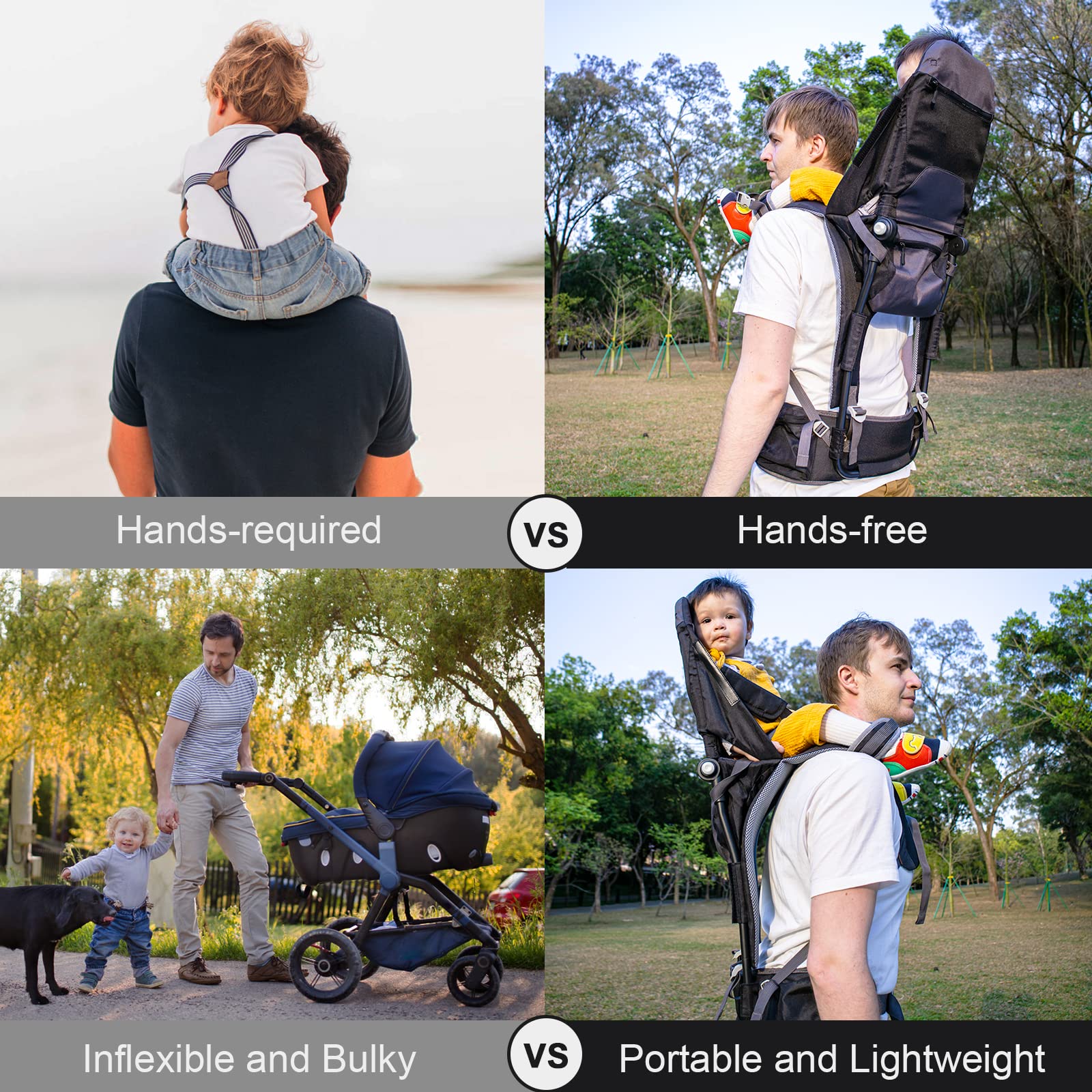 Kidpprod ventilated shoulder and waist straps reduce fatigue on walks.