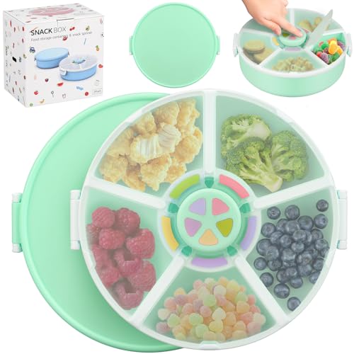 Five compartment container from Kids Original Snack Spinner reduces mess.