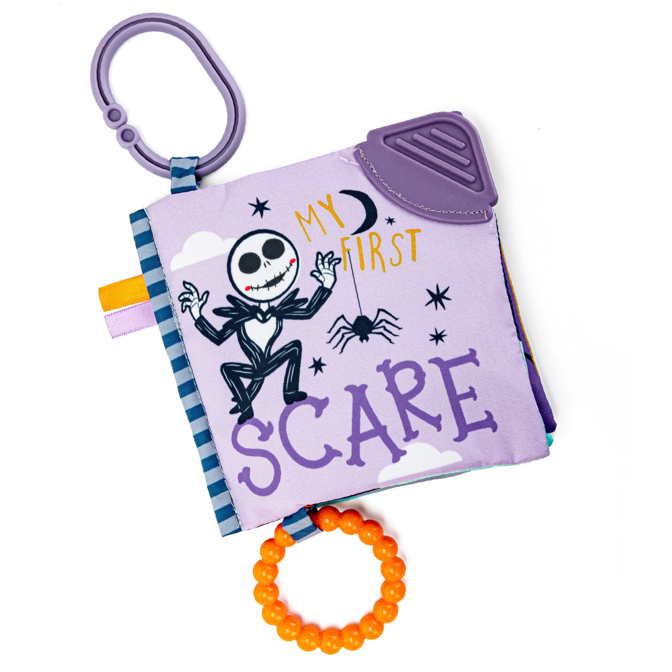 Kids Preferred Jack Skellington soft book with on-the-go clip for stroller adventures.