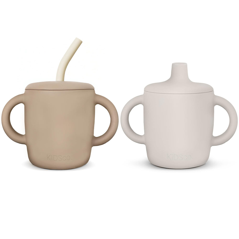 KIDSco silicone sippy cup with easy-grip handles helps small hands hold steady