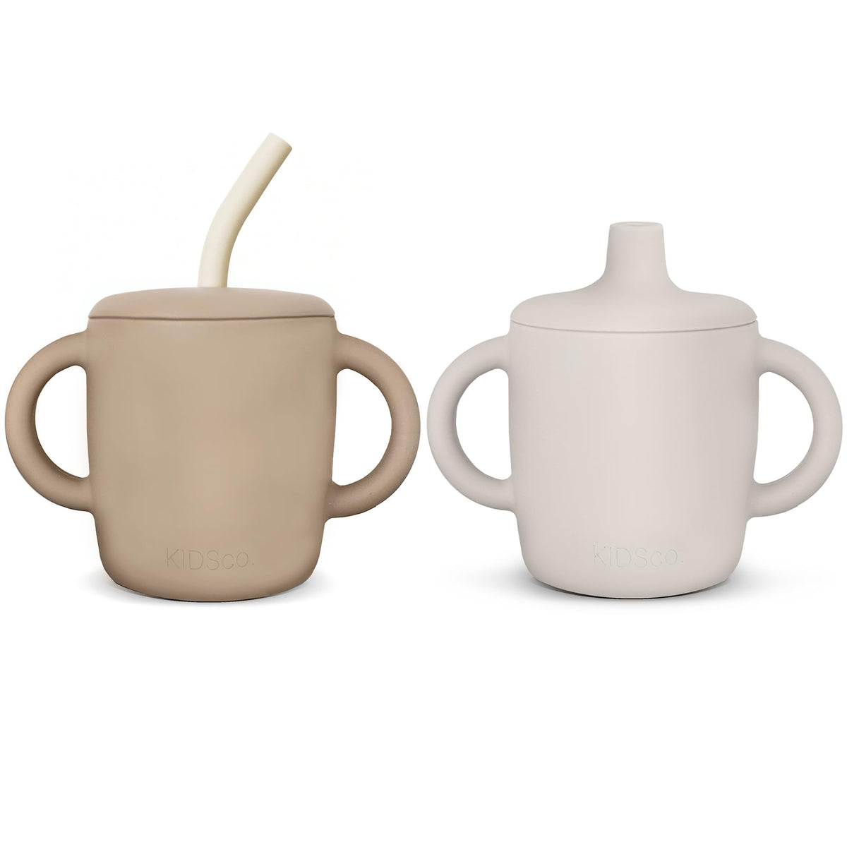 KIDSco silicone sippy cup with easy-grip handles helps small hands hold steady