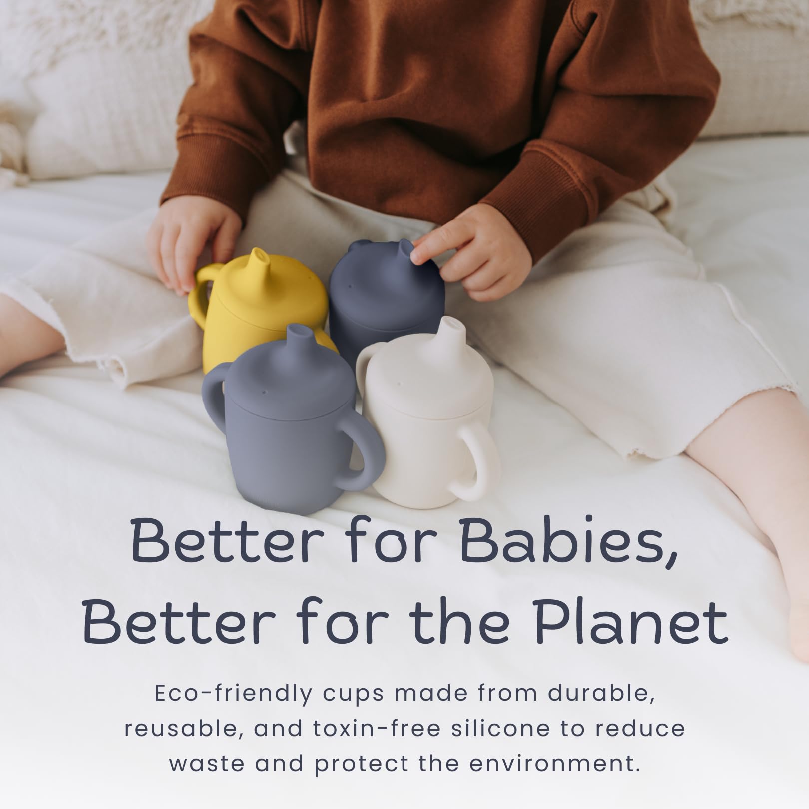 Kidsco silicone sippy cups are dishwasher safe for effortless cleanup.