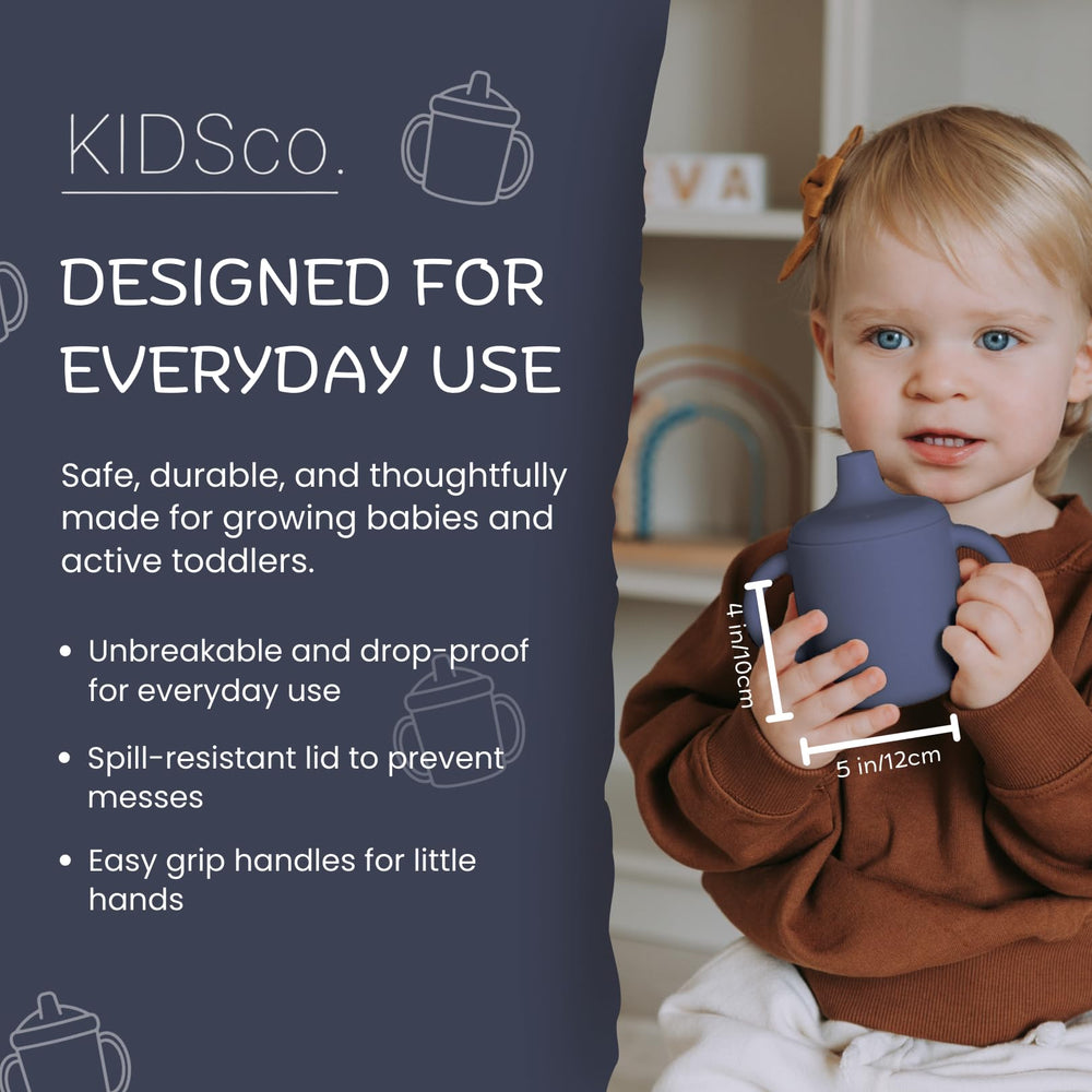 Kidsco silicone sippy cups open-training design encourages independent drinking.