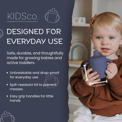 Kidsco silicone sippy cups open-training design encourages independent drinking.