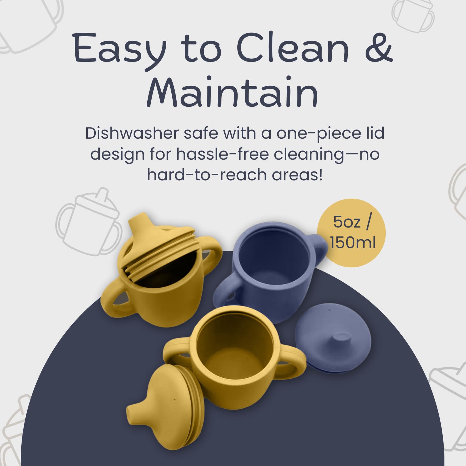 Kidsco silicone cups are unbreakable and durable, resisting drops.