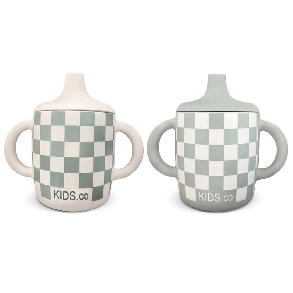 KIDSco silicone sippy cups with a soft spout for gentle sipping.