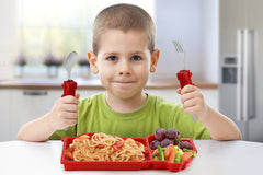 KidsFunwares kid utensils with attached shapes to encourage playful dining.