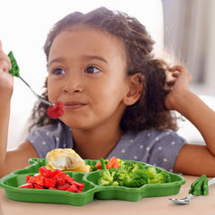 KidsFunwares T-Rex plate compartments close-up showing easy sectioning for picky eaters.