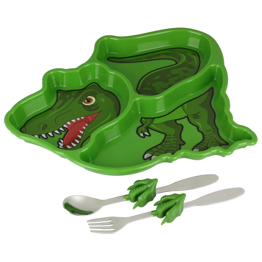 KidsFunwares T-Rex Me Time plate full view with divided sections for balanced meals.